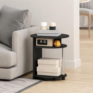 Furinno Jaya Round Side Table with Bottom Shelf, Black End Table, Night Stand, Bedside Table for Living Room, Bedroom, Home Office,Dark Americano