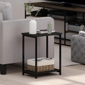 Furinno Simplistic Side Table, 2-Tier Rustic Brown End Table with Metal Frame, Open Shelf Night Stand, Bedside Table, Easy Assembly, for Living Room, Bedroom, Amber Oak(Black Espresso)