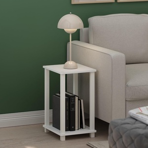 Furinno Simplistic Toolless Assembly Side Table, White 2-Tier End Table, Open Shelf Night Stand, Bedside Table for Living Room, Bedroom, Home Office, Plain White/White(Plain White/White)