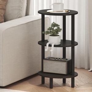 Furinno Turn-N-Tube 3-Tier Oval Side Table, Rustic Brown End Table, Night Stand, Bedside Table for Living Room, Bedroom, Amber Oak/Black(Black Espresso/Black)