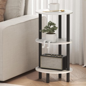 Furinno Turn-N-Tube 3-Tier Oval Side Table, White End Table, Night Stand, Bedside Table for Living Room, Bedroom, Plain White/Black(Plain White/Black)