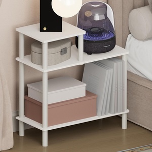 Furinno Turn-N-Tube Night Stand, 3-Tier Rectangle Nightstand with Open Shelf, Toolless Assembly Side Table, End Table, for Living Room, Bedroom, Amber Pine(White/White)