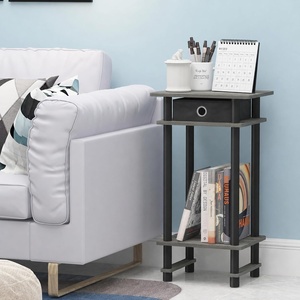 Furinno Turn-N-Tube Set of 2 Side Table, Grey 3-Tier Narrow End Table, Night Stand, Bedside Table for Living Room, Bedroom, Home Office, Grey Oak/Black/Black