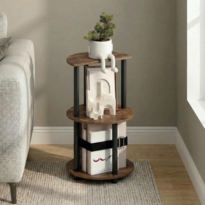 Furinno Turn-N-Tube Side Table, 3-Tier Round End Table, Half Round Top Panel Night Stand, Nightstand, Bedside Table with Open Shelf, for Living Room, Bedroom, Black Espresso(Amber Oak/Black)