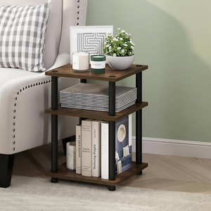 Furinno Turn-N-Tube Toolless Assembly Side Table, Rustic Brown 3-Tier End Table, Night Stand, Bedside Table for Living Room, Bedroom, Home Office, Amber Oak/Black(Amber Oak/Black)