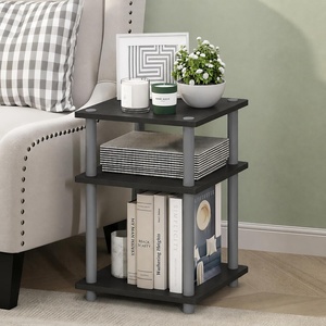 Furinno Turn-N-Tube Toolless Assembly Side Table, Rustic Brown 3-Tier End Table, Night Stand, Bedside Table for Living Room, Bedroom, Home Office, Amber Oak/Black(Black Espresso/Black)