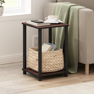 Furinno Turn-N-Tube Toolless Assembly Side Table Set of 2, Stackable 2-Tier Grey End Table with Open Shelf, Night Stand, Bedside Table, for Living Room, Bedroom, Grey Oak(Cherry Oak/Black)