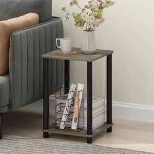 Furinno Turn-N-Tube Toolless Assembly Side Table Set of 2, Stackable 2-Tier Grey End Table with Open Shelf, Night Stand, Bedside Table, for Living Room, Bedroom, Grey Oak(Grey Oak)