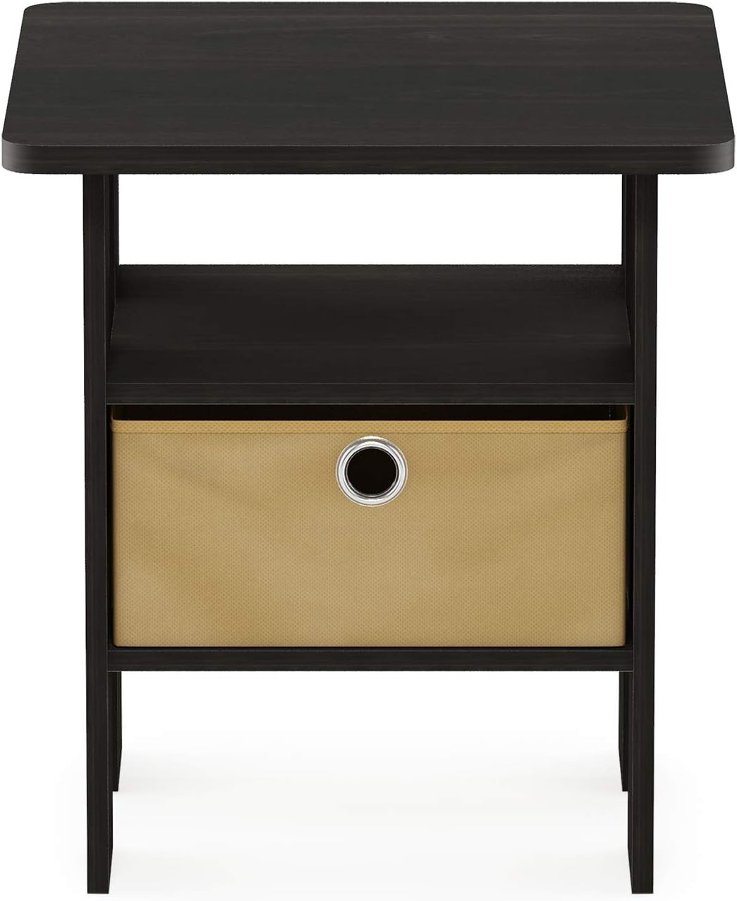image:imageFurinno Andrey Side Table with Bin Drawer Black End Table with Open Shelves Night Stand Bedside Table for Living Room Bedroom Black Espresso