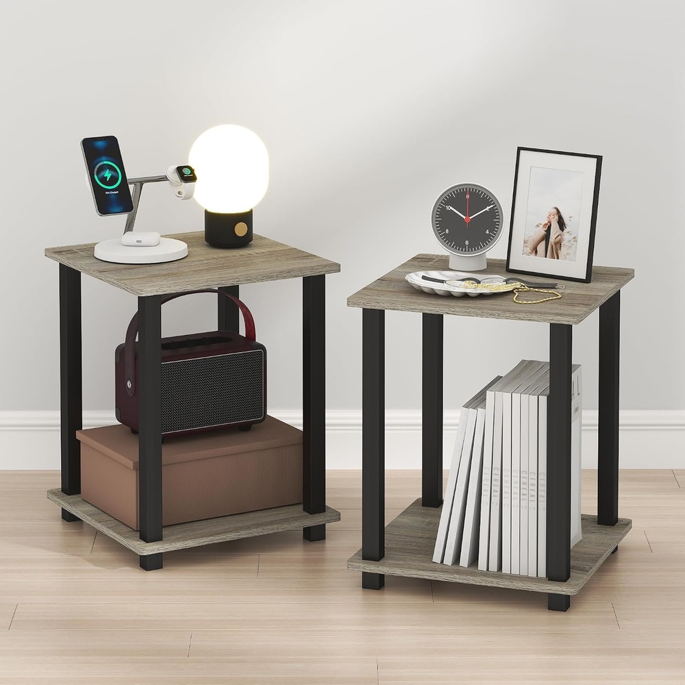image:imageFurinno Simplistic Night Stand Set of 2 2Tier Nightstand Espresso  Toolless Bedside Table Side Table End Table for Bedroom Living RoomFrench OakBlack