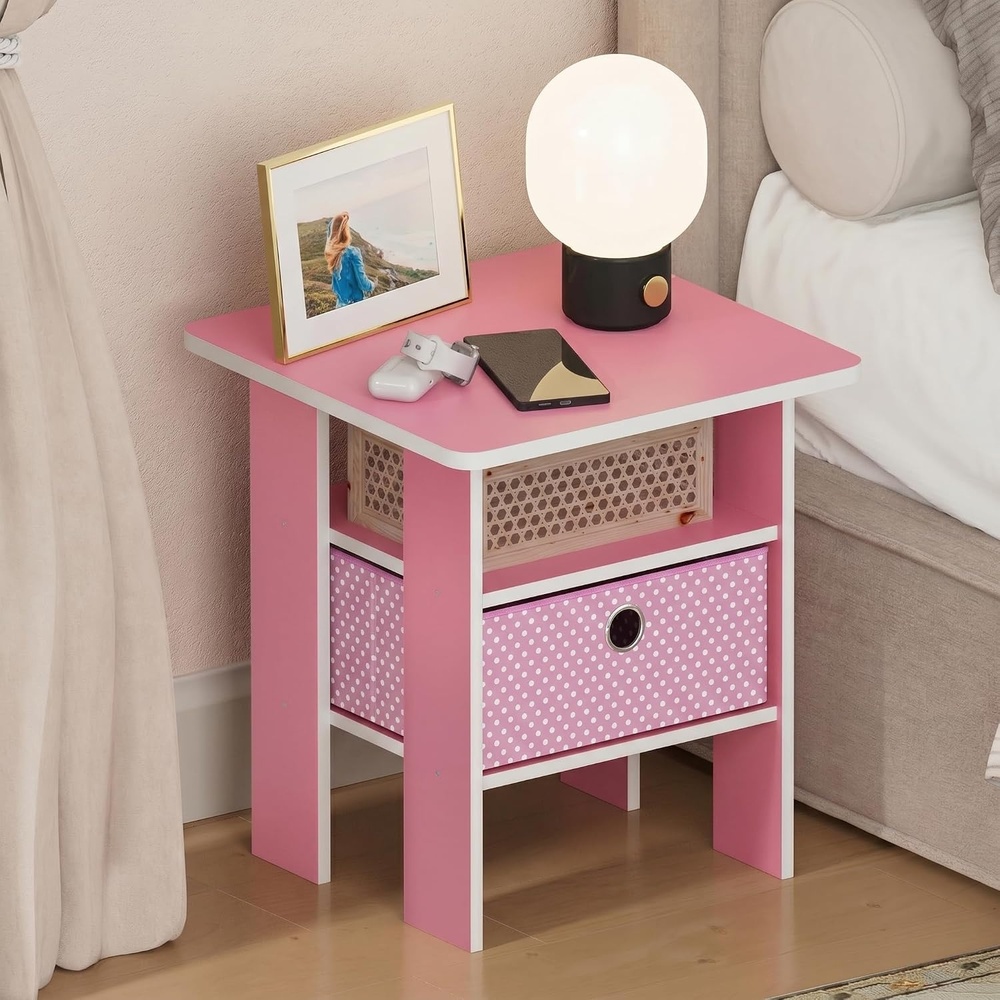 image:imageFurinno TIDUR 3Tier Night Stand Nightstand with Storage Bin Pink  Open Shelf Design Bedside Table End Table Side Table for Bedroom Living Room
