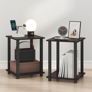 Furinno Simplistic Night Stand Set of 2, 2-Tier Nightstand, Espresso | Toolless Bedside Table, Side Table, End Table, for Bedroom, Living Room(Dark Walnut)