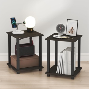 Furinno Simplistic Night Stand Set of 2, 2-Tier Nightstand, Espresso | Toolless Bedside Table, Side Table, End Table, for Bedroom, Living Room(Espresso/Black)