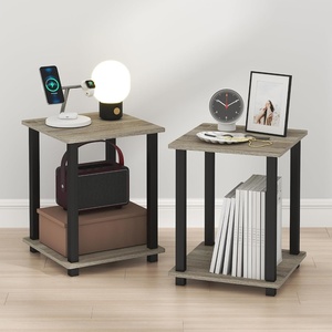 Furinno Simplistic Night Stand Set of 2, 2-Tier Nightstand, Espresso | Toolless Bedside Table, Side Table, End Table, for Bedroom, Living Room(French Oak/Black)